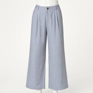 Free People Parisienne Et Alors Rein Pants Blue Ecru Stripes Linen Size 4 NEW